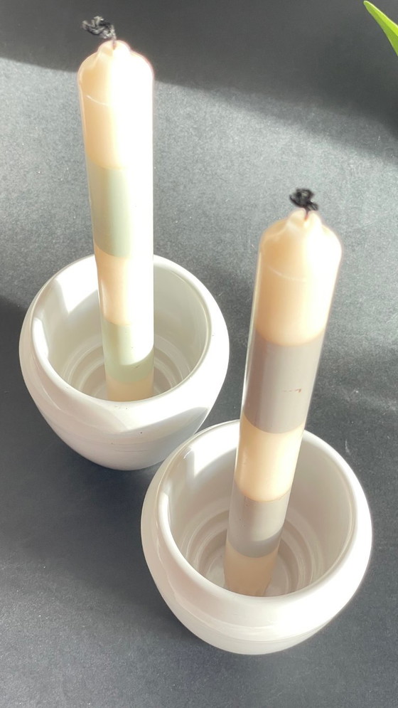 Image 1 of Pair of White Ceramic Candlesticks