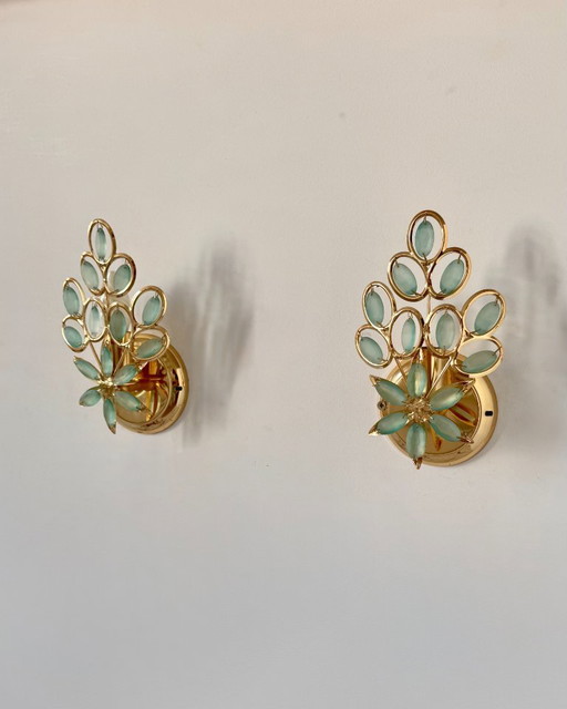 Paire D'Appliques Vintage Laiton Et Pampilles, France, 1980 – wandlampen, Brass