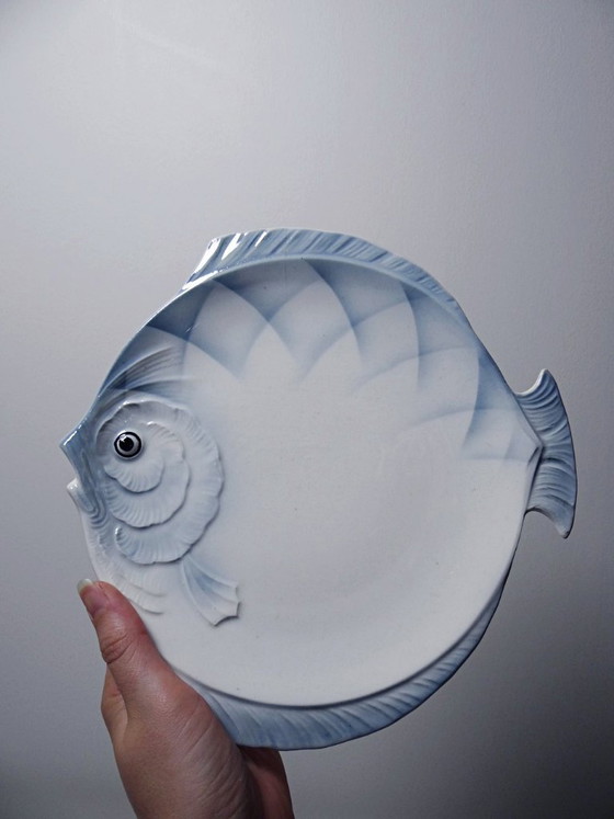Image 1 of Vintage Czechoslovakian earthenware fish service, 6 plates and one platter