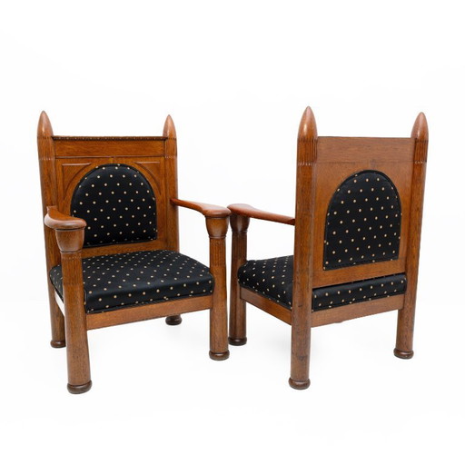 Eikenhouten art deco fauteuils in Amsterdamse stijl uit de jaren 1920