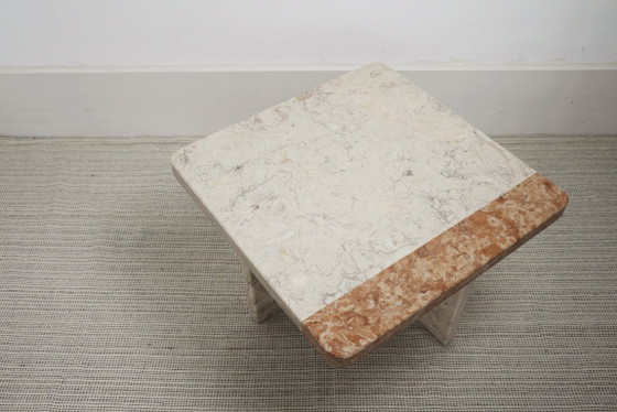 Image 1 of  Vintage Marble Nesting Tables Set of 3, Square Side Tables, Postmodern Solid Fossil Marble Stone Coffee Tables, Modern Accent F