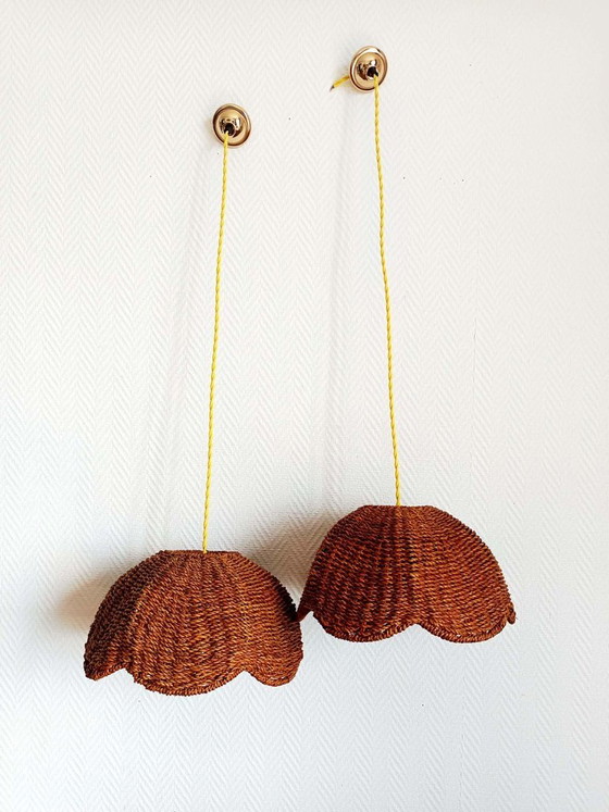 Image 1 of 2x vintage wicker flower hangings