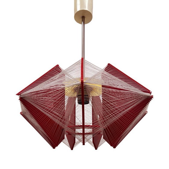 Image 1 of "Rozwój" Kłobuck, lampe suspendue à fil, design polonais de la période PRL, ère spatiale, années 1970.