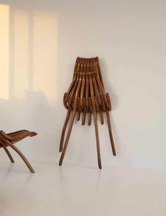 Image 1 of Vintage handcrafted folding chair in solid Iroko wood, circa 1970