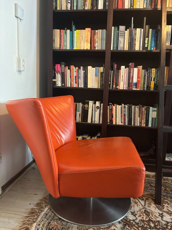 Postmoderne Jan des Bouvrie lederen draaifauteuil, jaren '80/'90 – Draaistoelen, rvs (photo 3 of 8)