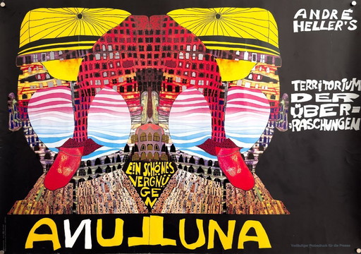 🎨 Luna Luna – Friedensreich Hundertwasser – 1987 – cartel original | 84,1 × 59,4 cm | Suiza