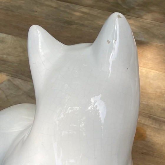 Image 1 of Lot de 3 figurines de chats vintage en céramique blanche aux yeux verts