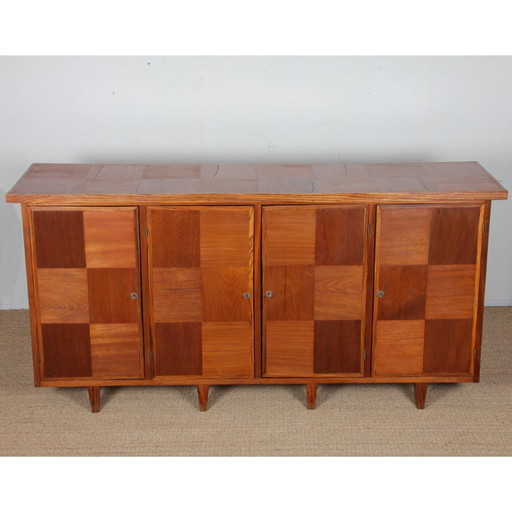 Large sideboard in solid wood, modernist work from the 1950s