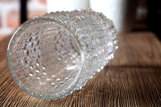 Image 1 of Mid-century Clear Pressed Glass Vase / CandleWax Design / Czech Republic / 1972