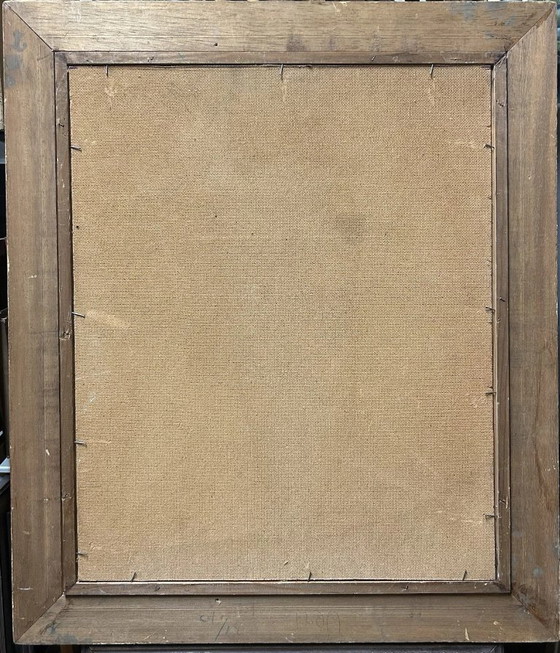 Image 1 of Vintage modernistisch olieverfschilderij uit de jaren 80 met een tuinlandschap vol bloemen, gesigneerd.