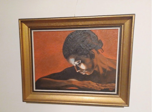 Beautiful, intimate portrait (clair obscur) - Oil on canvas