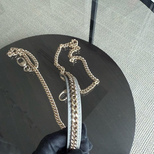 DIOR LADY MINI - CANNAGE LAMBSKIN GRAY GOLD HARDWARE CHAIN STRAP