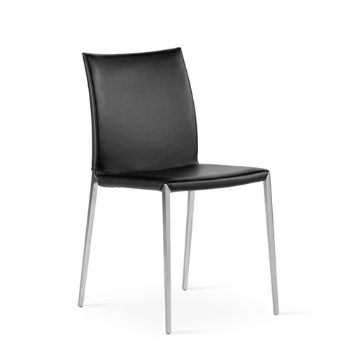 6x Classic Designer Chairs, Zanotta Lia, Black Leather