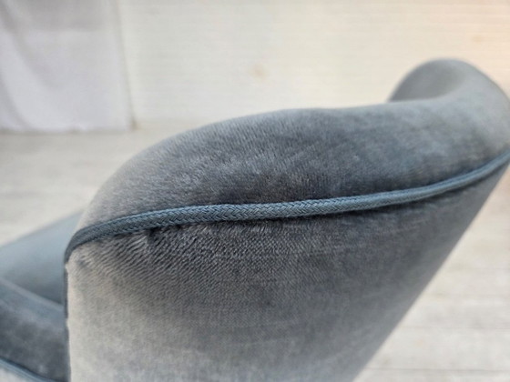 1970s, Danish armchair, furniture velour, beech wood., Velvet, Blue (photo 6 of 17)