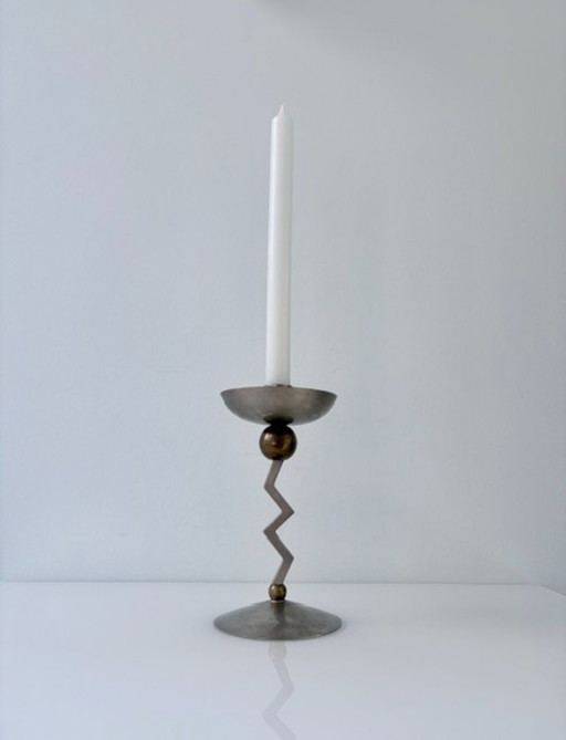 Portacandele Vintage Postmoderno Ottone/Nichel Anni '80 – kandelaars en kaarsen, Metal