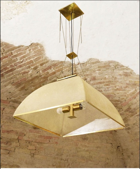 Image 1 of Große Lamperti-Pendelleuchte aus Fiberglas und Messing, 1970er Jahre