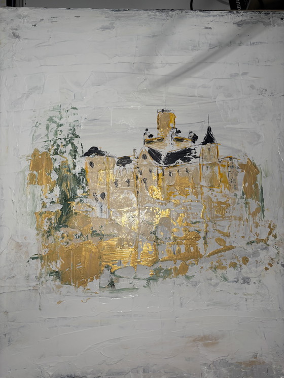 Image 1 of Peinture « néo-gothique » technique mixte sur toile, 70 x 70 cm, abstraite et réaliste