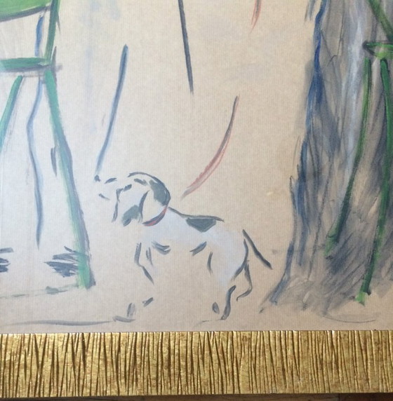 Image 1 of Tableau D'Henry Saint-Clair (1899-1990) "Couple élégant au petit chien"