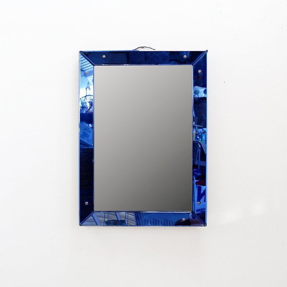 Image 1 of Mirror with a colored glass frame, attributed to Fontana Arte, Italy, circa 1950