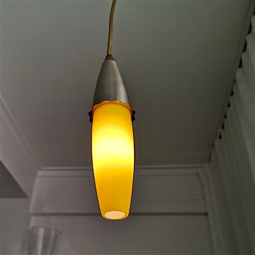 Lampada a sospensione minimalista a goccia di vetro giallo – hanglampen, Aluminium, Glass (photo 2 of 7)