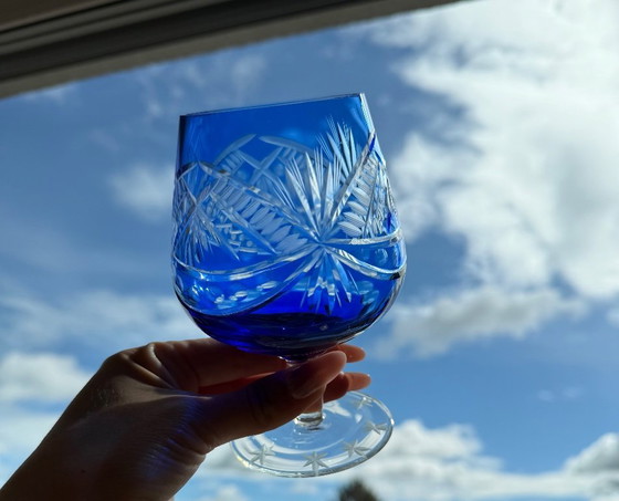 Image 1 of 3 millésimes Römer Kristall Cognacschwenker Bleikristall Blau Handgeschliffen