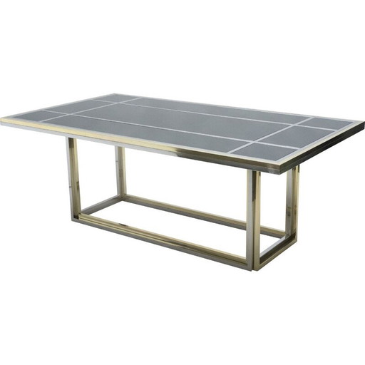 Vintage-Tisch aus Chrom, Messing und schwarzem Glas von Romeo Rega für Metalarte, 1970
