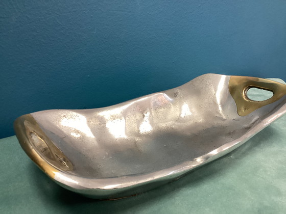 Image 1 of David Marshall Brutalistische messing aluminium kom 27 cm