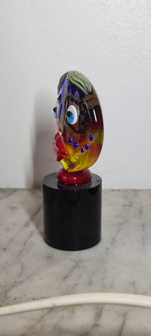 Murano glass Picasso head with gold leaf signed
