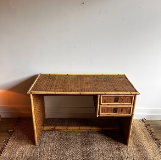 Scrivania italiana in bambù e rattan Dal Vera