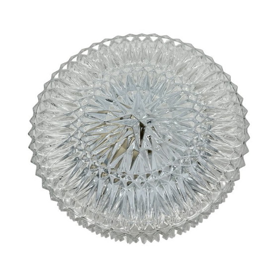 Image 1 of Massive Belgium Vintage Pressed Glass Mid-Century Rosette Ceiling Lamp Wall Sconce White Base 10x25 1970s