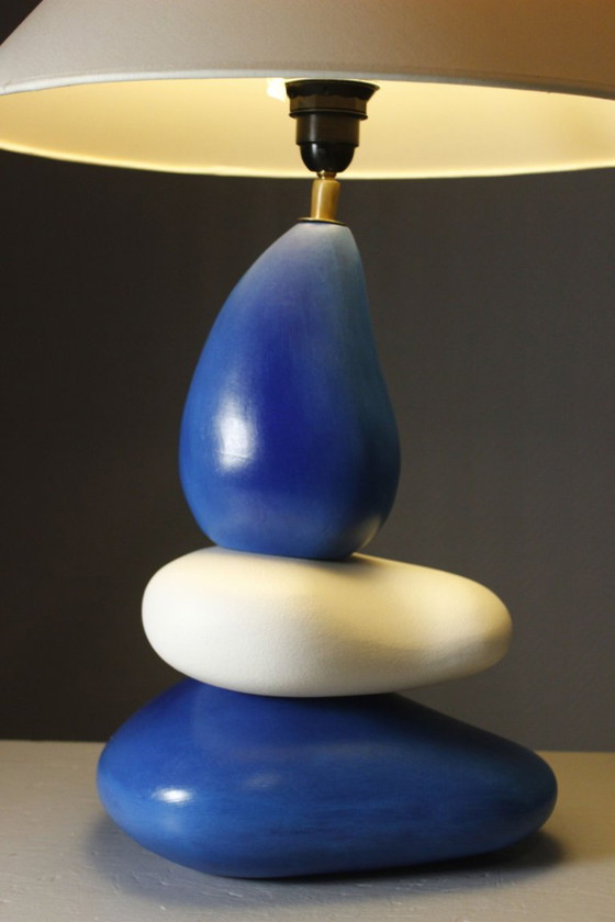 François Chatain - Large Pebble Ceramic Vintage Post-Modern Design Lamp 1990s, Table lamps, White (photo 3 of 12)