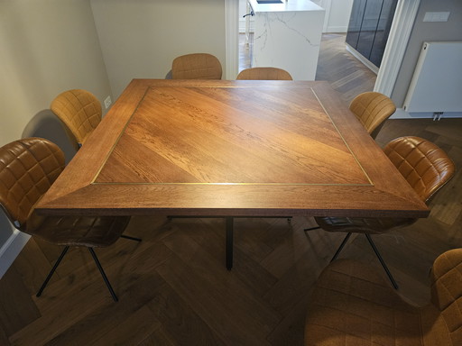 Dining table oak and brass