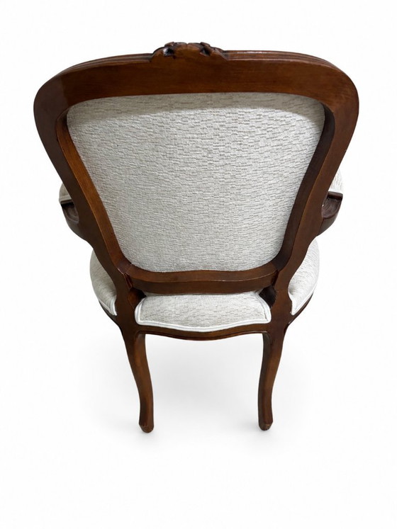 Image 1 of Restored Louis XV Style Armchair with Carved Wood and Light Upholstery