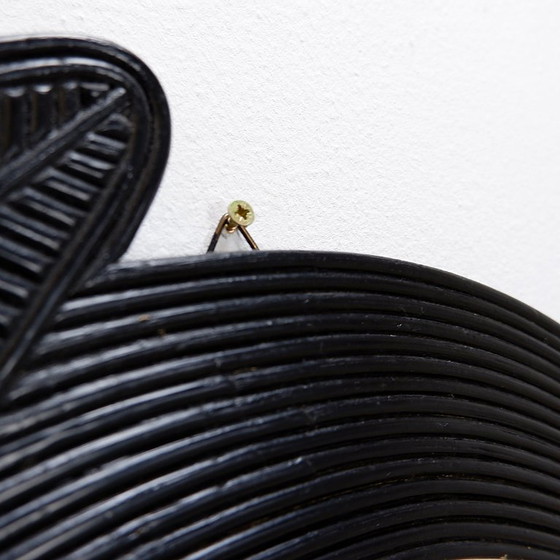 Image 1 of Grand miroir mural Vivai del Sud en bambou laqué noir - Années 1970