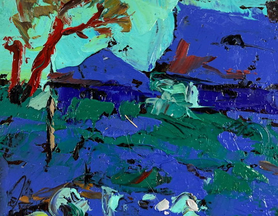 Image 1 of Original Oil Painting Day Village Landscape The garden smells of summer