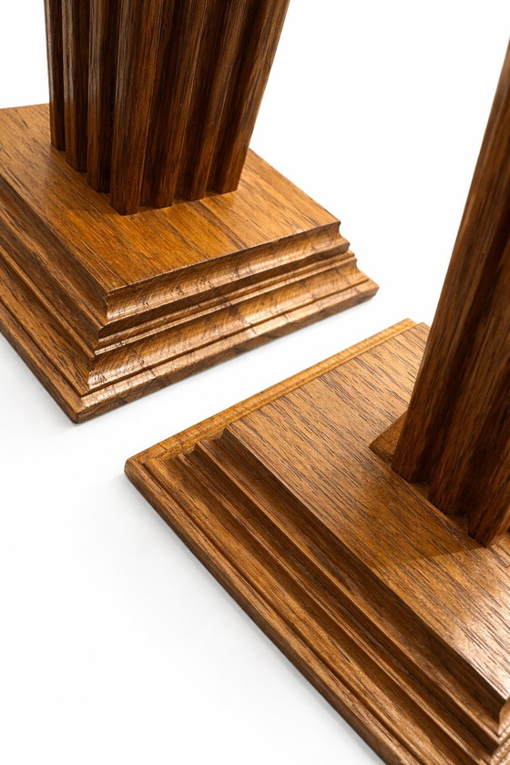 Image 1 of Pair of Dutch Solid Oak Candlesticks by Oisterwijk – Mid-Century Vintage