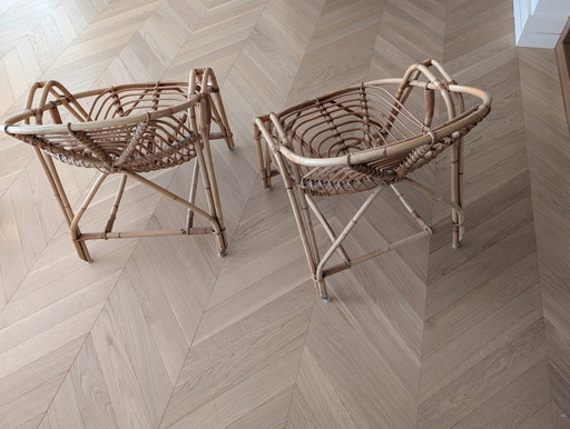 Paar Vintage-Rattan-Korbstühle – fauteuils, Wood