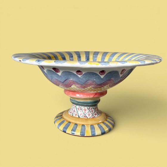 Image 1 of Ceramic fruit bowl on foot by MacKenzie Childs, USA 1990s