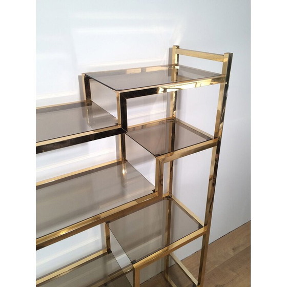 Image 1 of Vintage shelf in gilded chrome and glass, France 1970