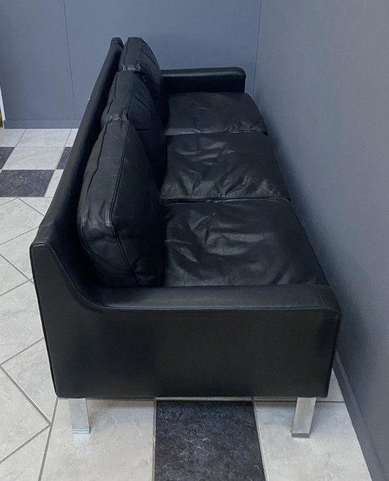 Image 1 of black leather Tecta 3-seat sofa by Hans Konecke 1960s 