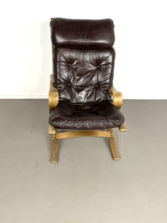 Poltrona scandinava in rovere con seduta in pelle, anni '60 – Poltrone, Legno (photo 2 of 5)