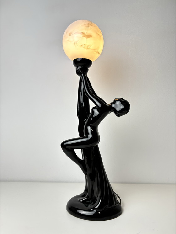 Image 1 of Art Deco Ceramic Woman Figure Table Lamp