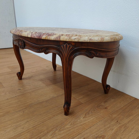 Image 1 of Vintage Oval Wooden coffee table with onyx marble top