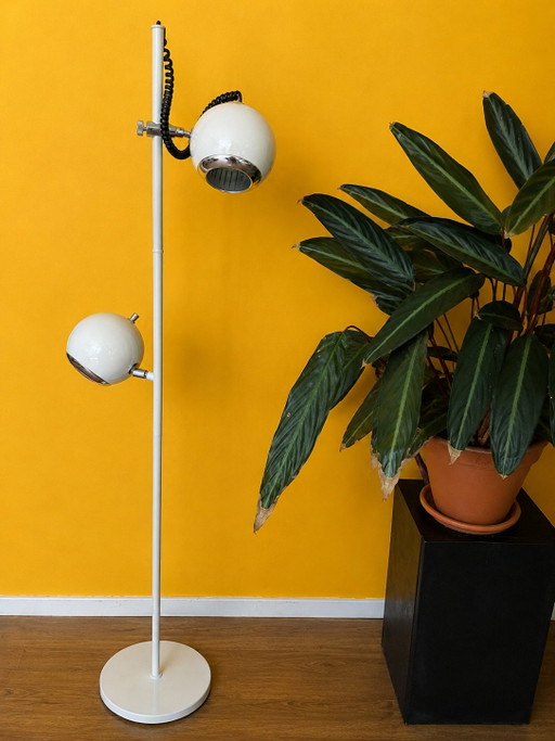 Vintage Eyeball Vloerlampen// Floor Lamp Wit/Chroom – Jaren ’70 Design – Set Van 2 (Ook Los Verkrijgbaar) – Chrome, Aluminium