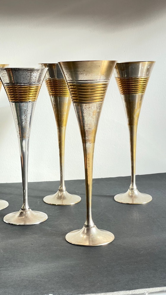 Image 1 of 6 vintage champagneglazen van verzilverd messing