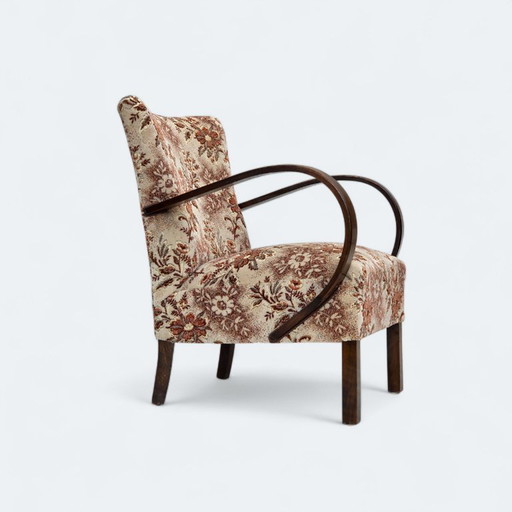 Fauteuil artdeco danois des années 1950, meuble en velours, bois de hêtre, retapissé.