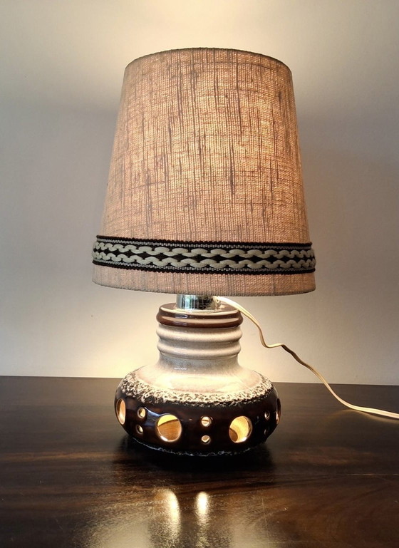 Image 1 of Herda Fat lava keramische tafellamp met originele kap 