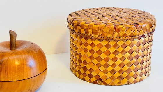 Image 1 of 3 boites bois et paille vintage