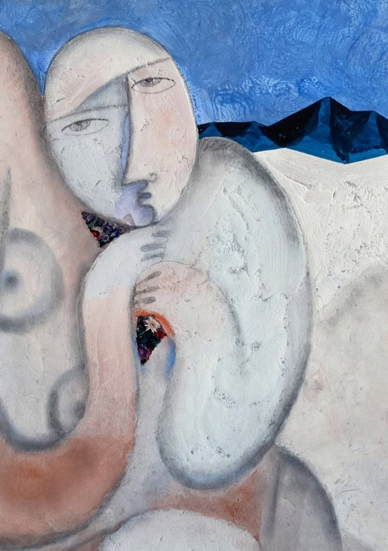 Image 1 of Expressionistisch en erotisch schilderij van N. Boéri Véfour. Frankrijk, jaren 2000.