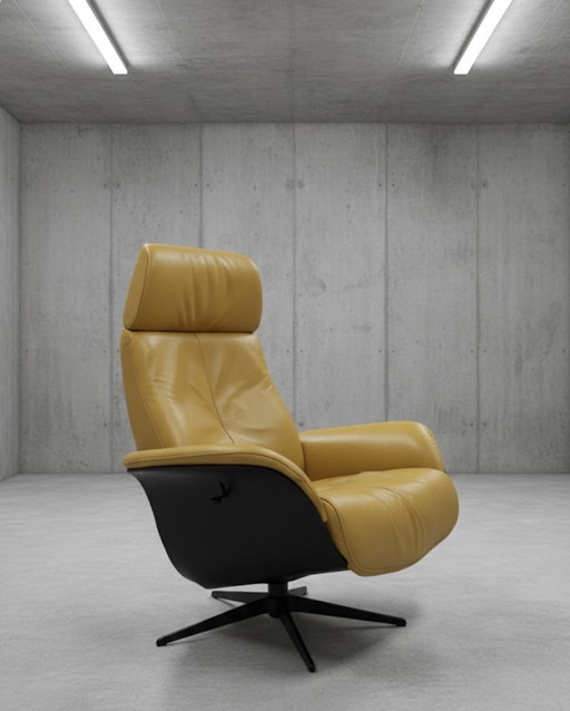 Fauteuil inclinable design en cuir véritable jaune ocre